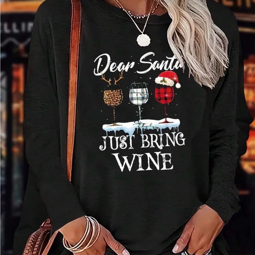 Black 'Dear Santa' Long Sleeve Top